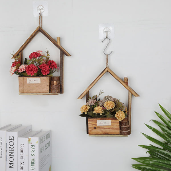 European Style Wooden Hanging Pot Wall Decoration Creative Wall Hanging Flower Pot Flower Basket Home Living Room Wall Decoration Wall Hanging Flower Pot