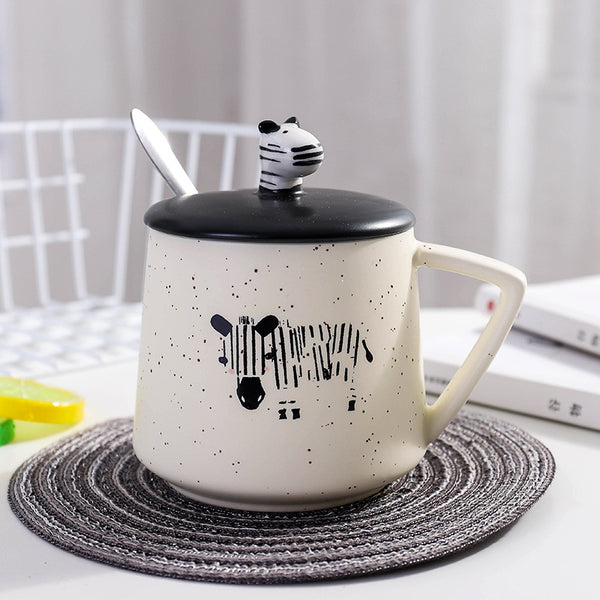 Zebra Print Ceramic Mug With Lid and Spoon