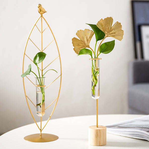 Gold Flora Metal & Glass Propagation Vase