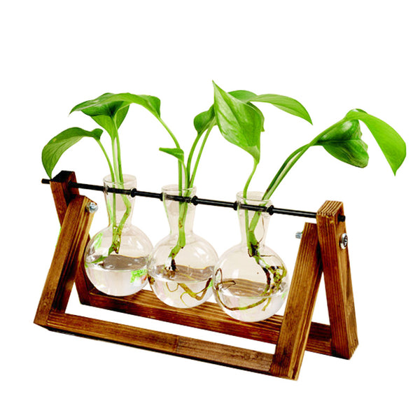 Glass Vase With A-Frame Wooden Stand