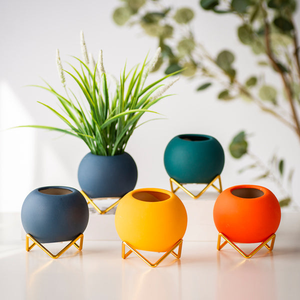 Abstract Colors Ceramic Planter Set