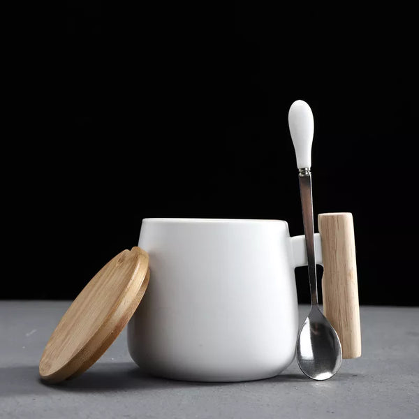 Coffee Mug with Wooden Handle and Spoon