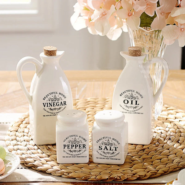 Ceramic Salt and Pepper + Oil and Vinegar Bottles Set