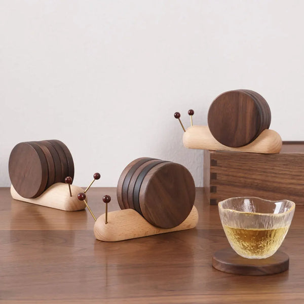 Unique Snail Shape Wood Coaster Set