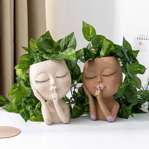 Unique Girl Resin Planter Indoor Outdoor Plant Mini Pot Planter