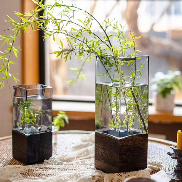 Wood Base Glass Vases